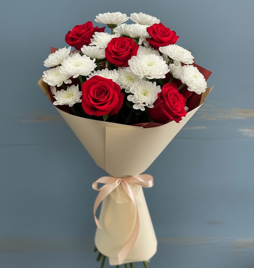 Букет цветов из: Розы и Хризантемы в Крыму Ростовская область