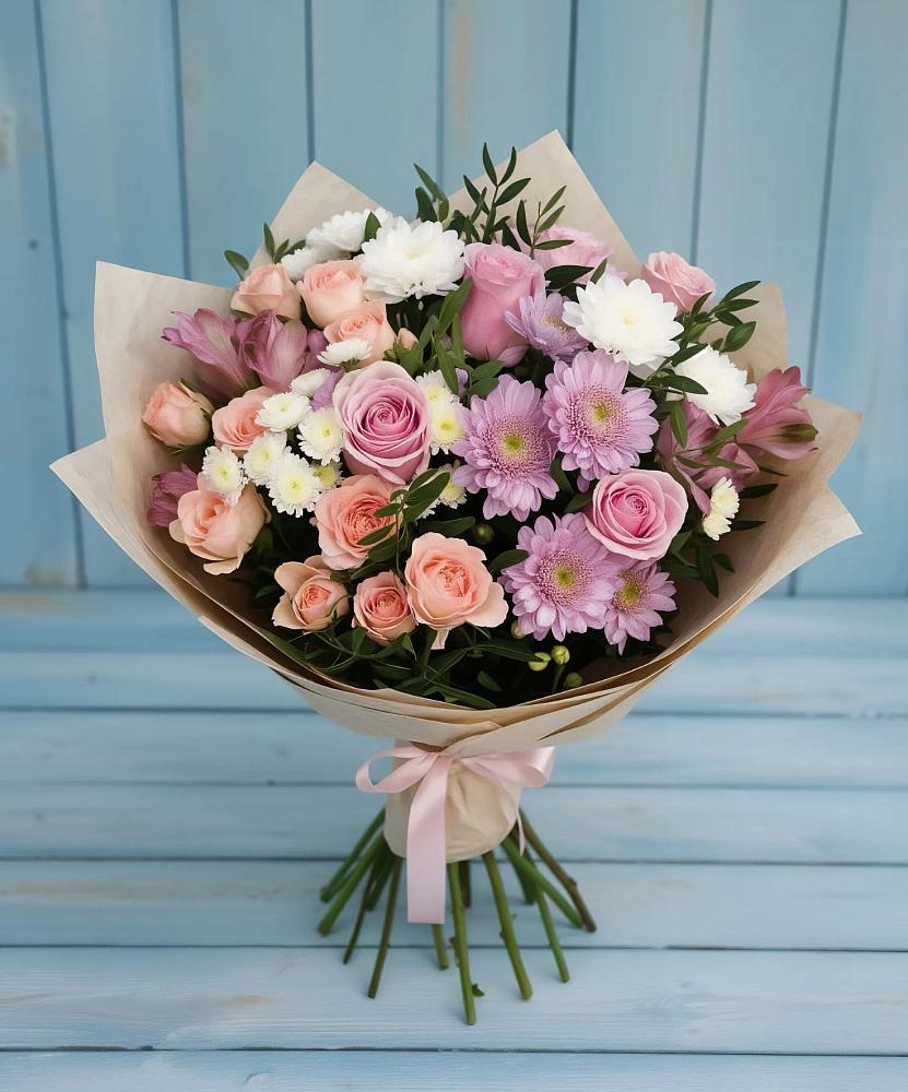 Букет цветов из: Хризантемы, Розы и Альстромерии в Крыму Ростовская область