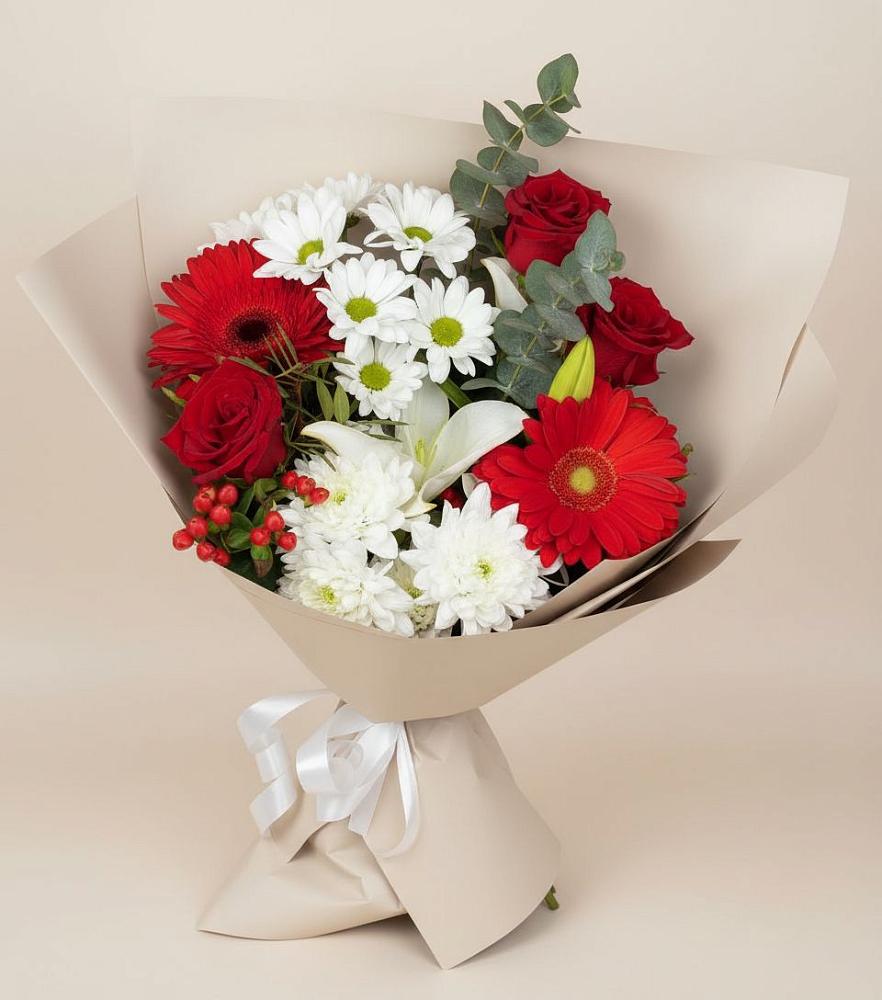 Букет цветов из: Розы, Хризантемы, Герберы и Лилии в Крыму Ростовская область