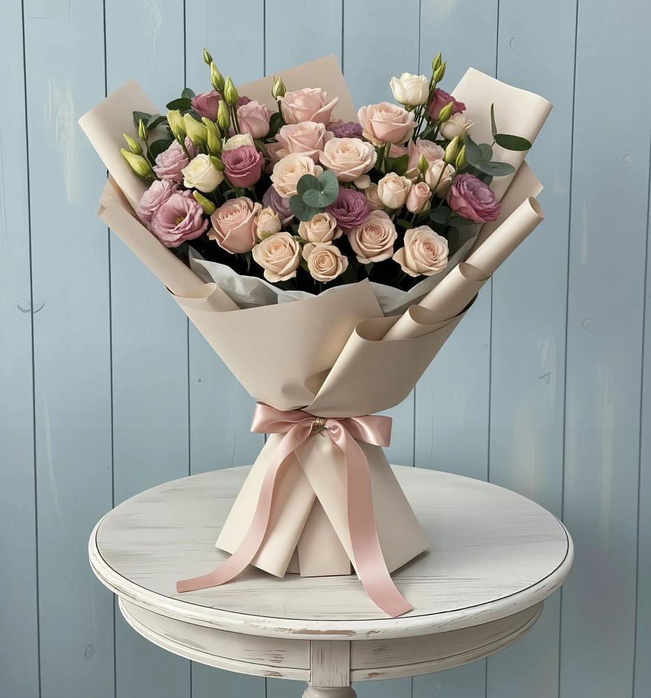 Букет цветов из: Розы и Лизиантусы в Крыму Ростовская область