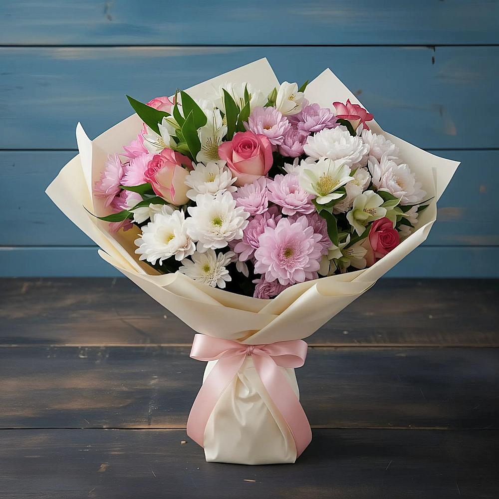 Букет цветов из: Хризантемы, Альстромерии и Розы в Крыму Ростовская область